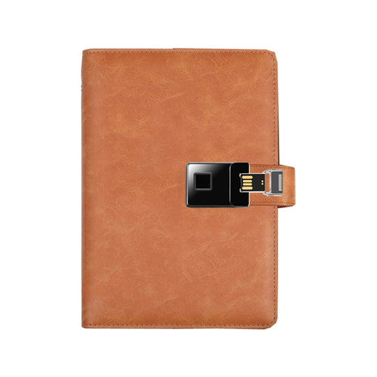 A5 Multi-Function Fingerprint Unlocking Notebook Can Record 10 Fingerprints, Specification: Fingerprint Lock + 16G U Disk(Crazy Horse Pattern Brown)