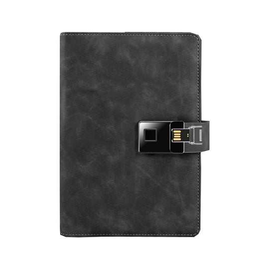 A5 Multi-Function Fingerprint Unlocking Notebook Can Record 10 Fingerprints, Specification: Fingerprint Lock + 16G U Disk(Cowhide Black)