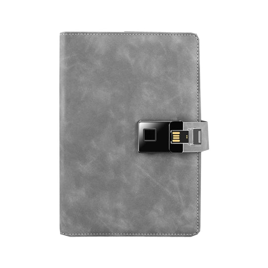 A5 Multi-Function Fingerprint Unlocking Notebook Can Record 10 Fingerprints, Specification: Fingerprint Lock + 16G U Disk(Cowhide Gray)