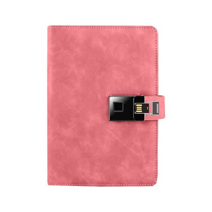 A5 Multi-Function Fingerprint Unlocking Notebook Can Record 10 Fingerprints, Specification: Fingerprint Lock + 16G U Disk(Cowhide Pink) - Notebooks by buy2fix | Online Shopping UK | buy2fix