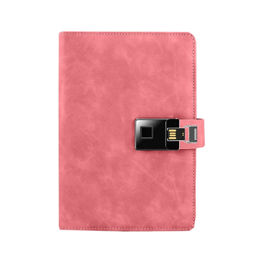 A5 Multi-Function Fingerprint Unlocking Notebook Can Record 10 Fingerprints, Specification: Fingerprint Lock + 16G U Disk(Cowhide Pink)