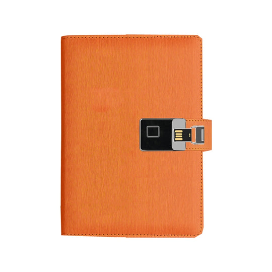 A5 Multi-Function Fingerprint Unlocking Notebook Can Record 10 Fingerprints, Specification: Fingerprint Lock + 16G U Disk(Steel Wire Orange)