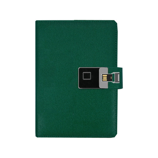 A5 Multi-Function Fingerprint Unlocking Notebook Can Record 10 Fingerprints, Specification: Fingerprint Lock + 16G U Disk(Cross Pattern Green)