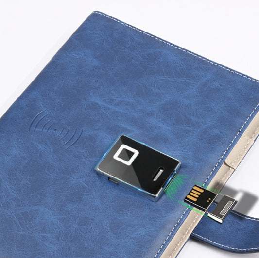 A5 Multi-Function Fingerprint Unlocking Notebook Can Record 10 Fingerprints, Specification: Fingerprint Lock + 16G U Disk( Cross Pattern  Blue) - Notebooks by buy2fix | Online Shopping UK | buy2fix