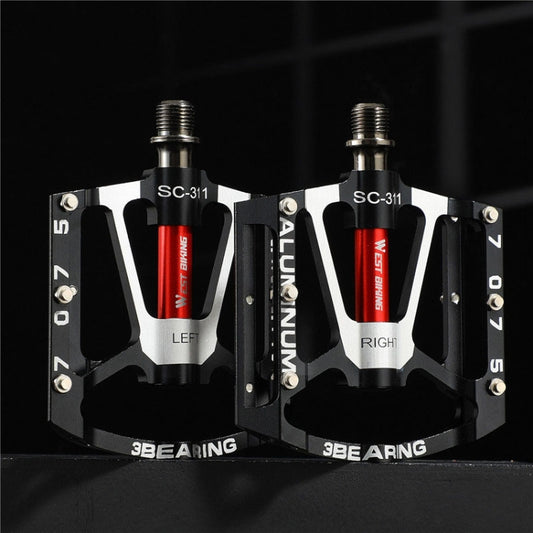 1pair WEST BIKING YP0802083 Mountain Bike Aluminum Alloy Pedal Lightweight Bearing Foot Pedal(Black) - Pedals by WEST BIKING | Online Shopping UK | buy2fix