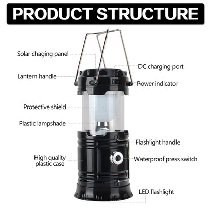 LED Tent Light Solar Rechargeable Camping Light Stretchable Multifunctional Lantern, Support USB Output (Black) - Camping Lighting by buy2fix | Online Shopping UK | buy2fix