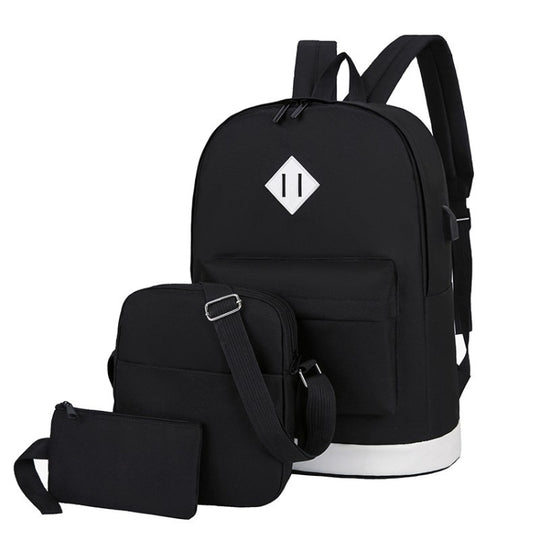 3 in 1 College Style Casual Backpack Student USB Charging Backpack(Black)