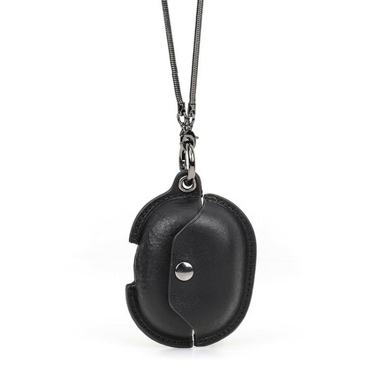 CONTACTS FAMILY CF1123B for Huawei FreeBuds Pro Leather Protective Case with Necklace Lanyard(Black)