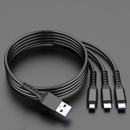 2 PCS ZZ034 USB To 8 Pin + USB-C / Type-C + Micro USB 3 In 1 Fast Charging Cable, Style: 5A Super Fast-Black by buy2fix