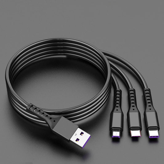 2 PCS ZZ034 USB To 8 Pin + USB-C / Type-C + Micro USB 3 In 1 Fast Charging Cable, Style: 5A Super Fast-Black by buy2fix