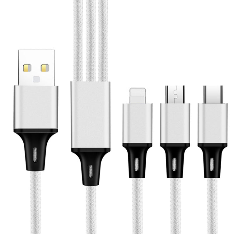 2 PCS ZZ034 USB To 8 Pin + USB-C / Type-C + Micro USB 3 In 1 Fast Charging Cable, Style: Mini-Silver by buy2fix
