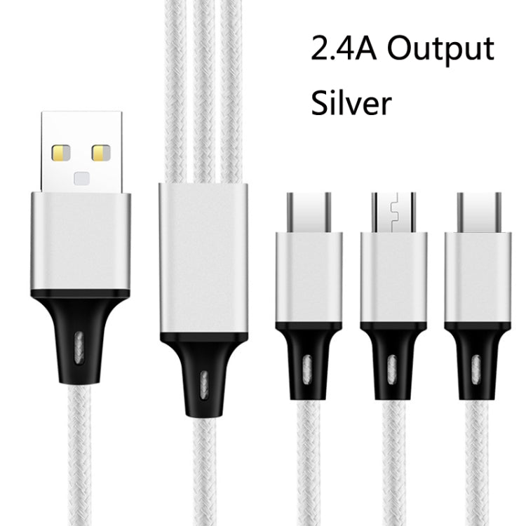 2 PCS ZZ034 USB To 8 Pin + USB-C / Type-C + Micro USB 3 In 1 Fast Charging Cable, Style: Mini-Silver by buy2fix