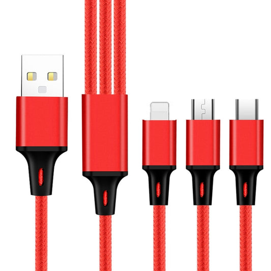 2 PCS ZZ034 USB To 8 Pin + USB-C / Type-C + Micro USB 3 In 1 Fast Charging Cable, Style: Mini-Red by buy2fix