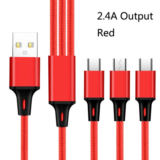 2 PCS ZZ034 USB To 8 Pin + USB-C / Type-C + Micro USB 3 In 1 Fast Charging Cable, Style: Mini-Red by buy2fix