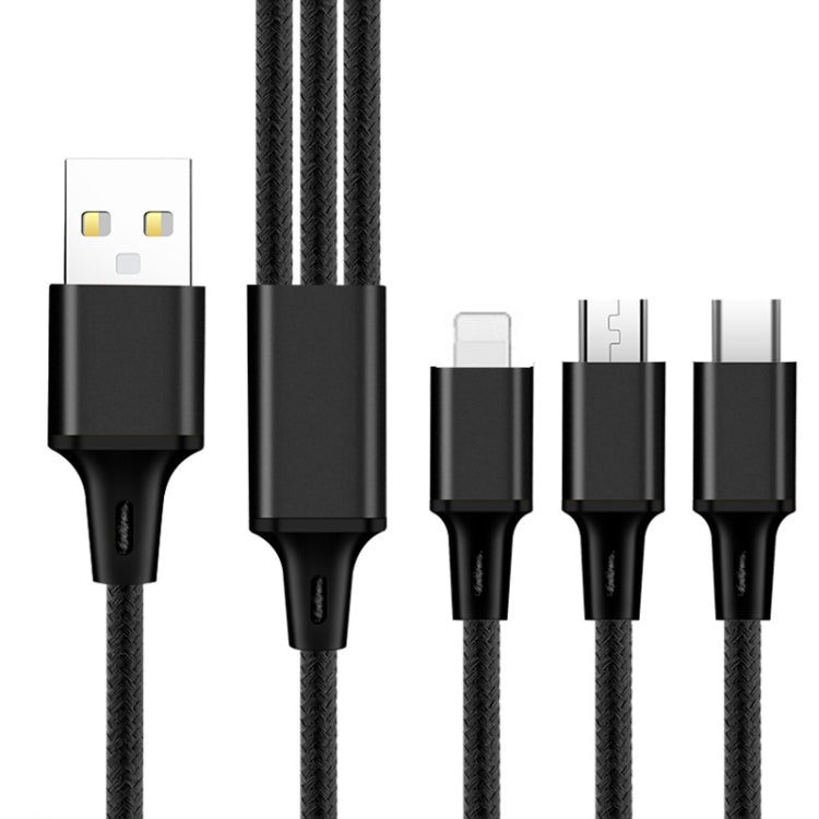 2 PCS ZZ034 USB To 8 Pin + USB-C / Type-C + Micro USB 3 In 1 Fast Charging Cable, Style: Mini-Black by buy2fix