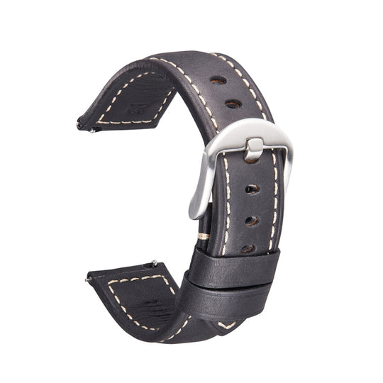 Quick Release Watch Band Crazy Horse Leather Retro Watch Band For Samsung Huawei,Size: 20mm (Black Silver Buckle)