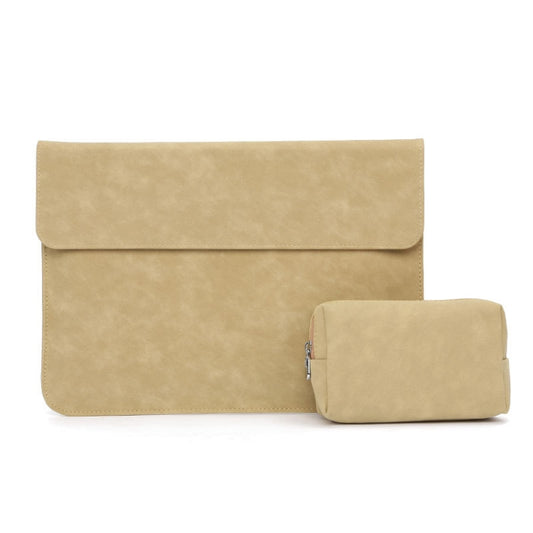 Horizontal Sheep Leather Laptop Bag For Macbook  12 Inch A1534(Liner Bag + Power Supply Bag  Khaki) - Protective Bags by buy2fix | Online Shopping UK | buy2fix