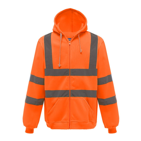 Reflective Hooded Zipper Sweatshirt Outdoor Sports Fleece Reflective Clothing, Size: M(Fluorescent Orange)