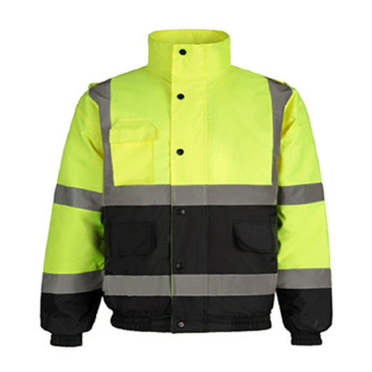 Winter Warm Waterproof Short Multi-pocket Reflective Cotton Jacket, Size: S(Yellow+Navy Blue)