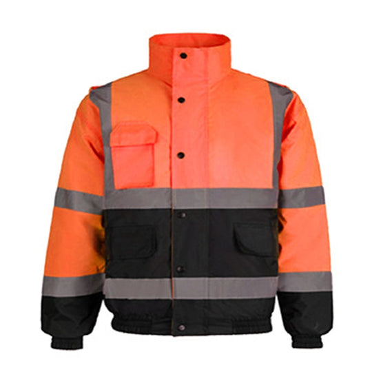 Winter Warm Waterproof Short Multi-pocket Reflective Cotton Jacket, Size: L(Orange+Navy Blue)