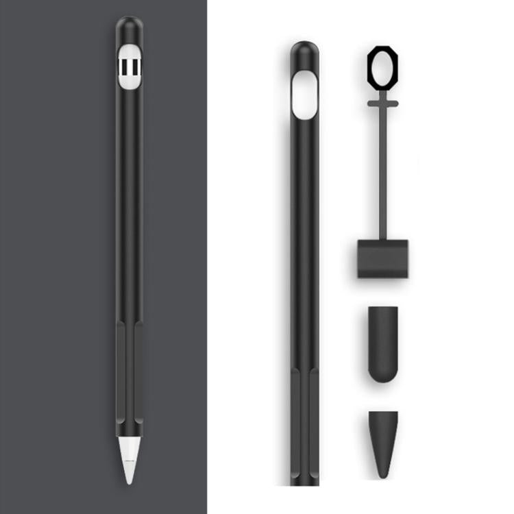 2 Sets 4 In 1 Stylus Silicone Protective Cover + Anti-Lost Rope Set For Apple Pencil 1(Ink Black) by buy2fix