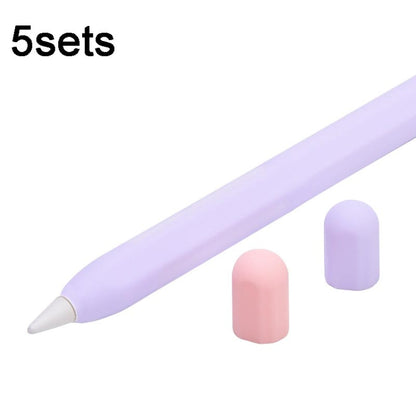 5sets 3 in 1 Stylus Silicone Protective Cover + Two-Color Pen Cap Set For Apple Pencil 2(Purple) by buy2fix