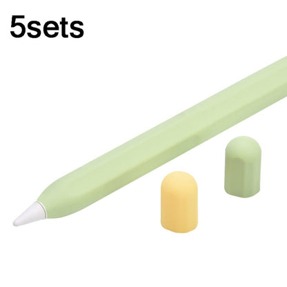 5sets 3 in 1 Stylus Silicone Protective Cover + Two-Color Pen Cap Set For Apple Pencil 2( Matcha Green) by buy2fix