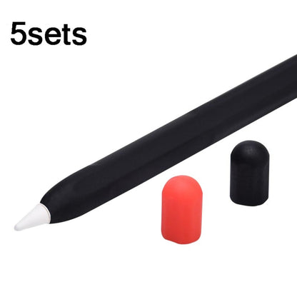5sets 3 in 1 Stylus Silicone Protective Cover + Two-Color Pen Cap Set For Apple Pencil 2(Mysterious Black) by buy2fix
