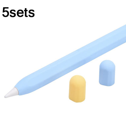 5sets 3 in 1 Stylus Silicone Protective Cover + Two-Color Pen Cap Set For Apple Pencil 2(Sky Blue) by buy2fix
