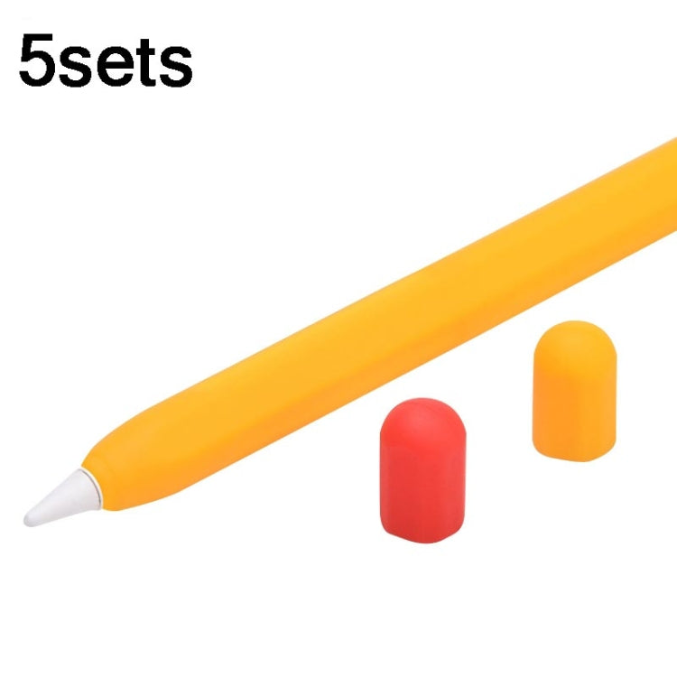 5sets 3 in 1 Stylus Silicone Protective Cover + Two-Color Pen Cap Set For Apple Pencil 2(Sunshine Orange) by buy2fix