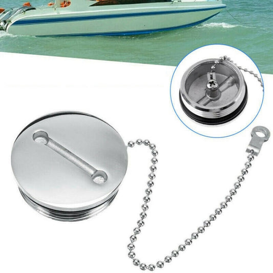 38mm Stainless Steel Boat Deck Fill Filler Replacement Cap + Chain Boat Replacement Accessories - Marine Accessories & Parts by buy2fix | Online Shopping UK | buy2fix