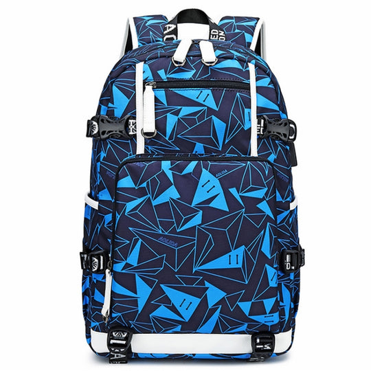 6101-4 Thermal Transfer Casual Backpack Simple Student Schoolbag(Triangular Blue)