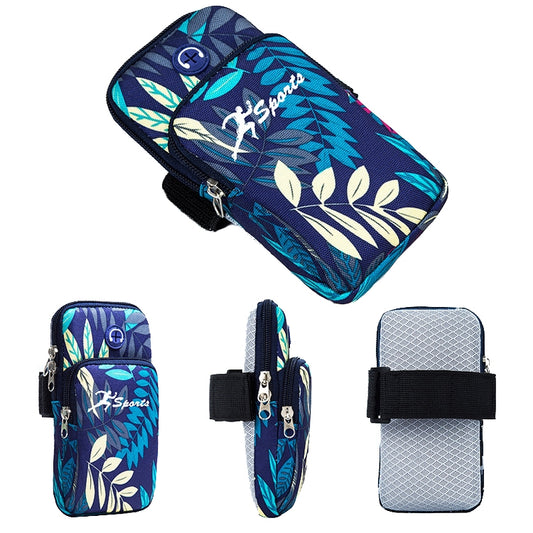 2 PCS B026 Running Mobile Phone Arm Bag Sports Yoga Mobile Phone Bag, Specification： Small (Leaves Blue) - 5.5~6.5 inch by buy2fix | Online Shopping UK | buy2fix