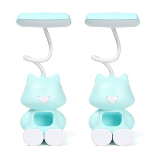 2 PCS FY6601 Cartoon Pen Holder Reading Desk Lamp LED Eye Protection Dormitory Student Bedroom Lamp(Green)