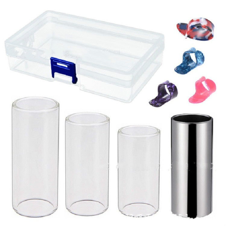 M02219 4 in 1 Plexiglass Slid Bar + Stainless Steel Slid Bar + Celluloid Guitar Finger Pick + Plastic Box Set - String Instrument Accessories by buy2fix | Online Shopping UK | buy2fix