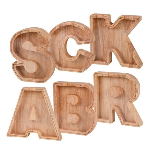 Wooden English Alphabet Piggy Bank Transparent Acrylic Piggy Bank(V) - Piggy Banks by buy2fix | Online Shopping UK | buy2fix
