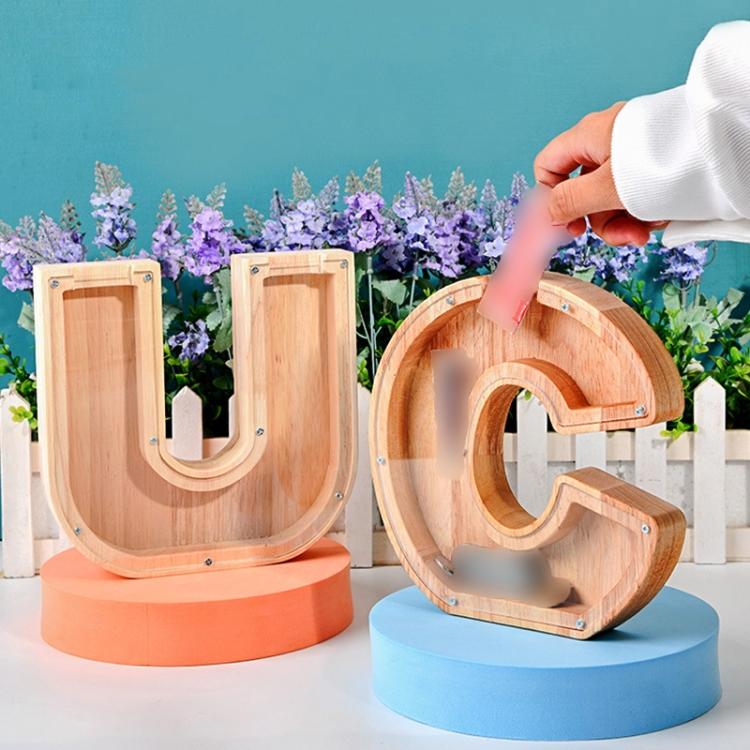 Wooden English Alphabet Piggy Bank Transparent Acrylic Piggy Bank(D) - Piggy Banks by buy2fix | Online Shopping UK | buy2fix