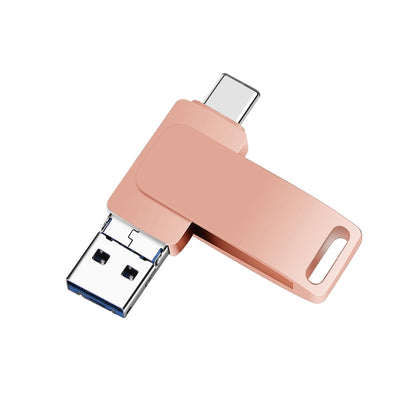64GB USB 3.0 + 8 Pin + USB-C / Type-C 3 in 1 Phone Computer Metal Rotatable U-Disk(Pink) by buy2fix