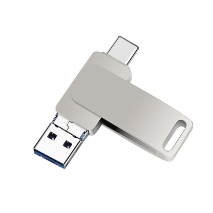 64GB USB 3.0 + 8 Pin + USB-C / Type-C 3 in 1 Phone Computer Metal Rotatable U-Disk(Silver Gray) by buy2fix