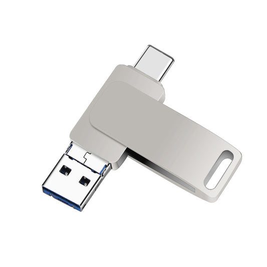 64GB USB 3.0 + 8 Pin + USB-C / Type-C 3 in 1 Phone Computer Metal Rotatable U-Disk(Silver Gray) by buy2fix