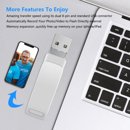 64GB USB 3.0 + 8 Pin + USB-C / Type-C 3 in 1 Phone Computer Metal Rotatable U-Disk(Silver Gray) by buy2fix