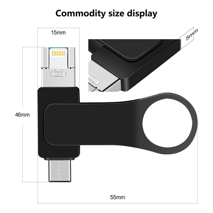64GB USB 3.0 + 8 Pin + USB-C / Type-C 3 in 1 Mobile Computer Metal U-Disk(Black) by buy2fix