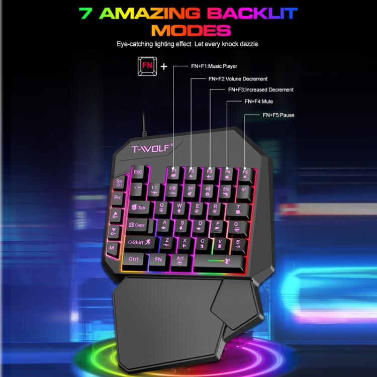 T-WOLF Mobile Gaming One-Handed Keyboard，Specification： T19 Keyboard - Wired Keyboard by T-WOLF | Online Shopping UK | buy2fix