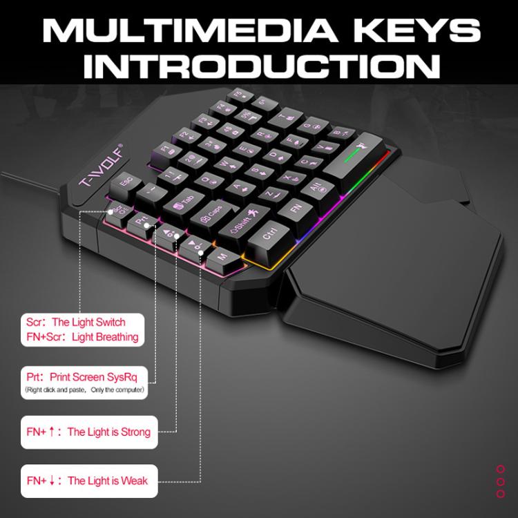 T-WOLF Mobile Gaming One-Handed Keyboard，Specification： T19 Keyboard - Wired Keyboard by T-WOLF | Online Shopping UK | buy2fix