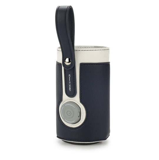 027 Leather Insulated Baby Bottle Cover Heating Bottle Bag, Size: Free Size(Navy Blue)