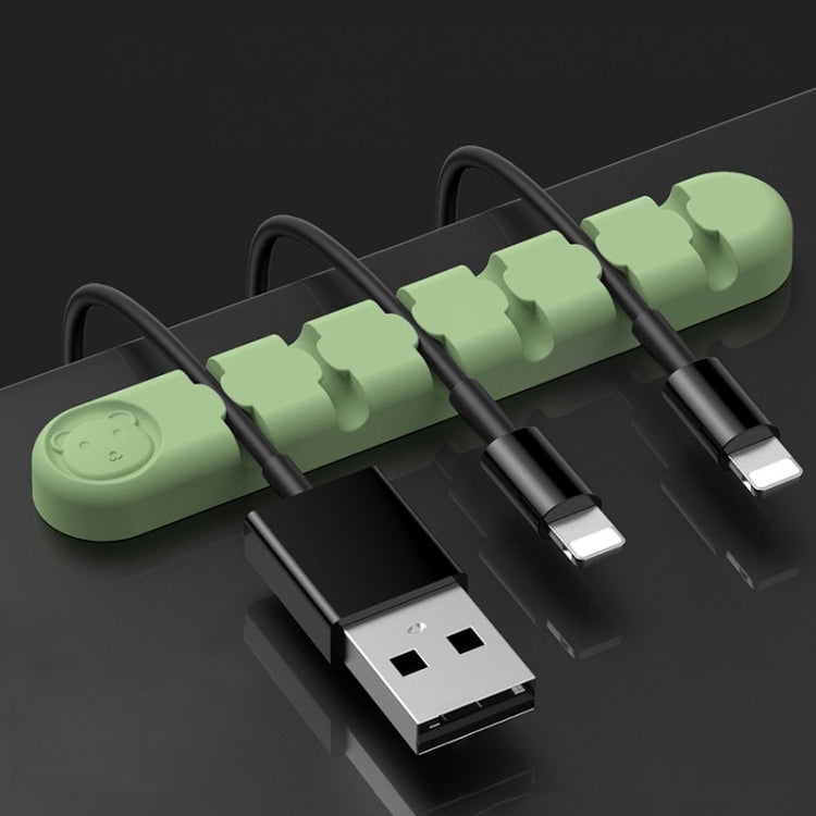 6 Holes Bear Silicone Desktop Data Cable Organizing And Fixing Device(Matcha Green) by buy2fix