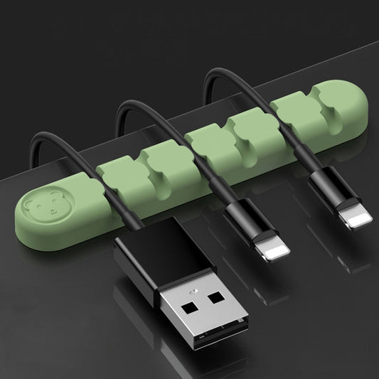 6 Holes Bear Silicone Desktop Data Cable Organizing And Fixing Device(Matcha Green) by buy2fix
