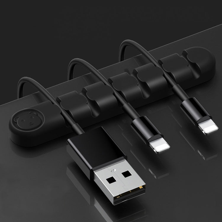 6 Holes Bear Silicone Desktop Data Cable Organizing And Fixing Device(Black) by buy2fix