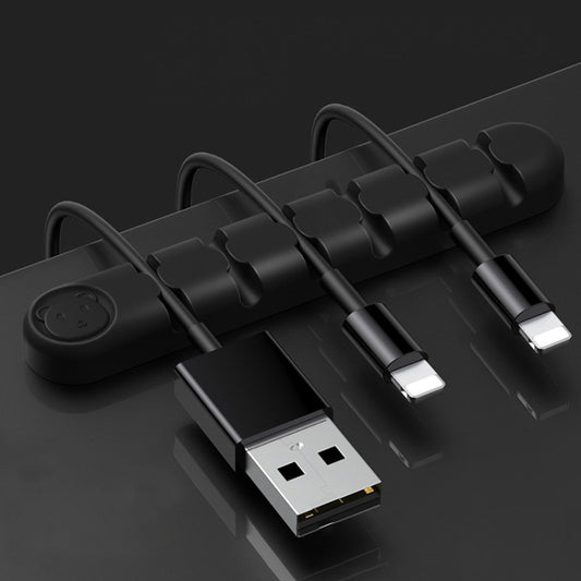 6 Holes Bear Silicone Desktop Data Cable Organizing And Fixing Device(Black) by buy2fix