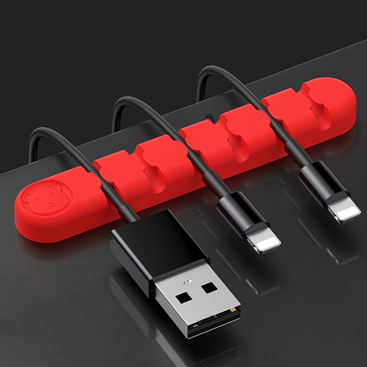 6 Holes Bear Silicone Desktop Data Cable Organizing And Fixing Device(Red) by buy2fix